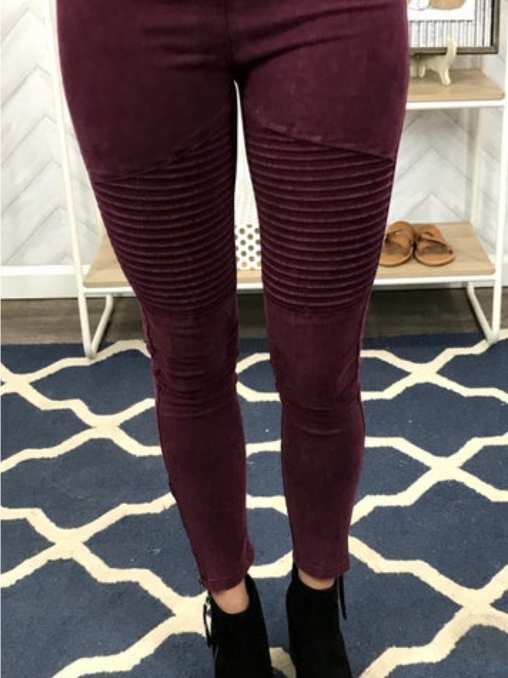 entro Burgundy Ribbed Moto Skinny Pants